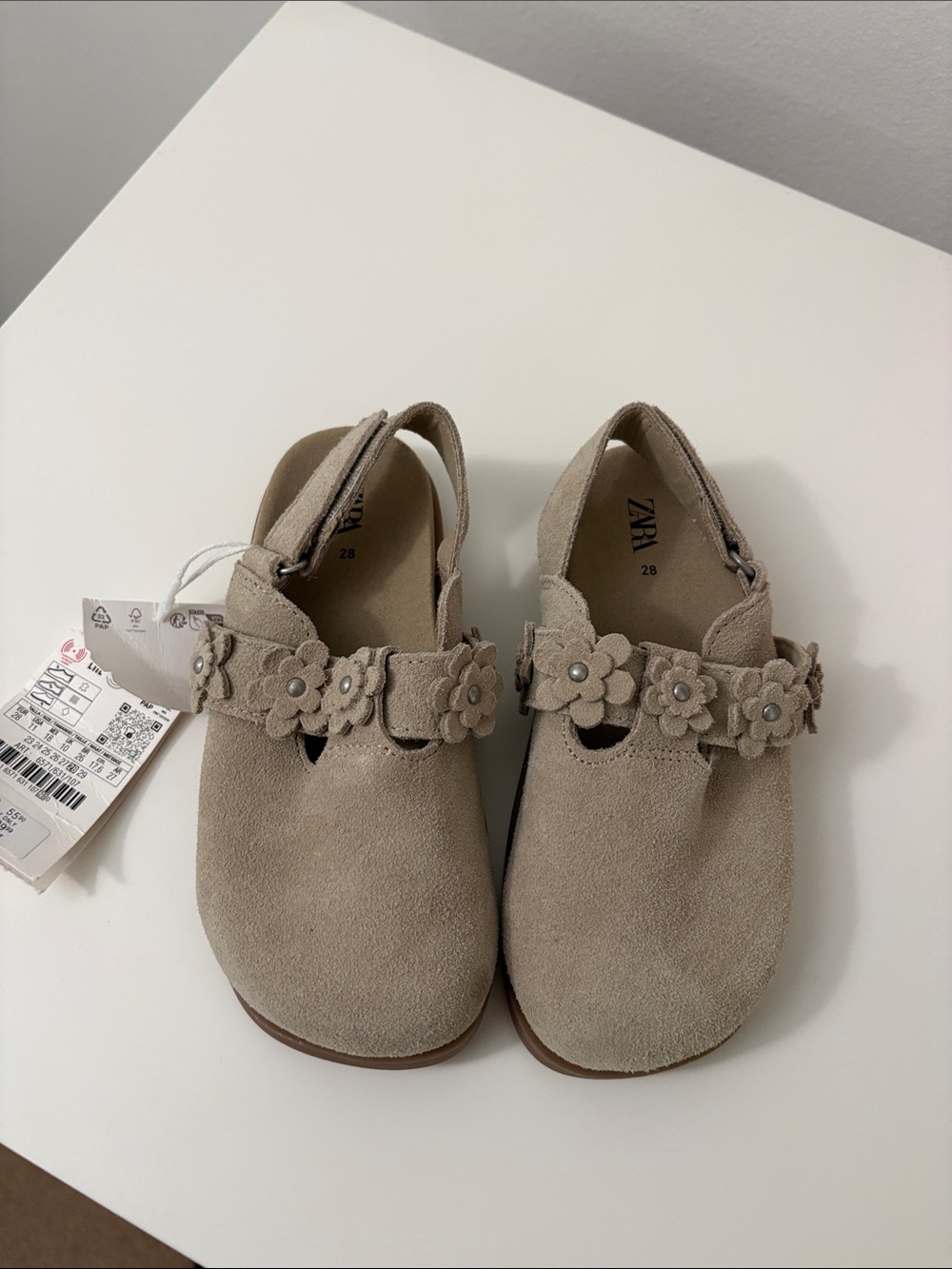 Zara Kids Taupe Suede Flower Strap Mary Janes